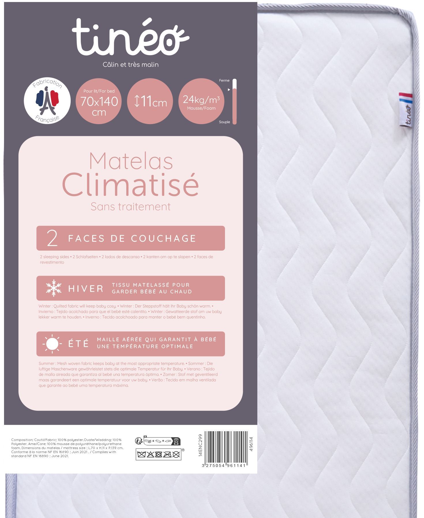 TINEO Air-conditioned Baby Mattress - 70 x 140 cm - 11 cm Thick