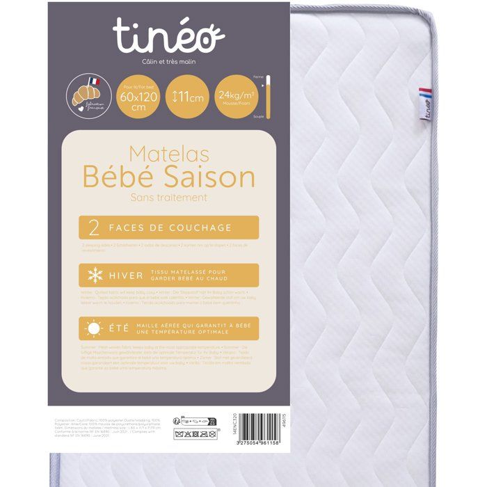 TINEO Baby Mattress for All Seasons - 60 x 120 cm - 11 cm Thick
