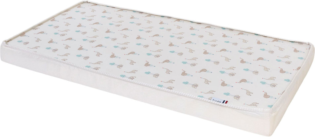 TINEO Mattress - COMFORT FUN - 60 x 120 cm - 8 cm Thick - White/ Elephants