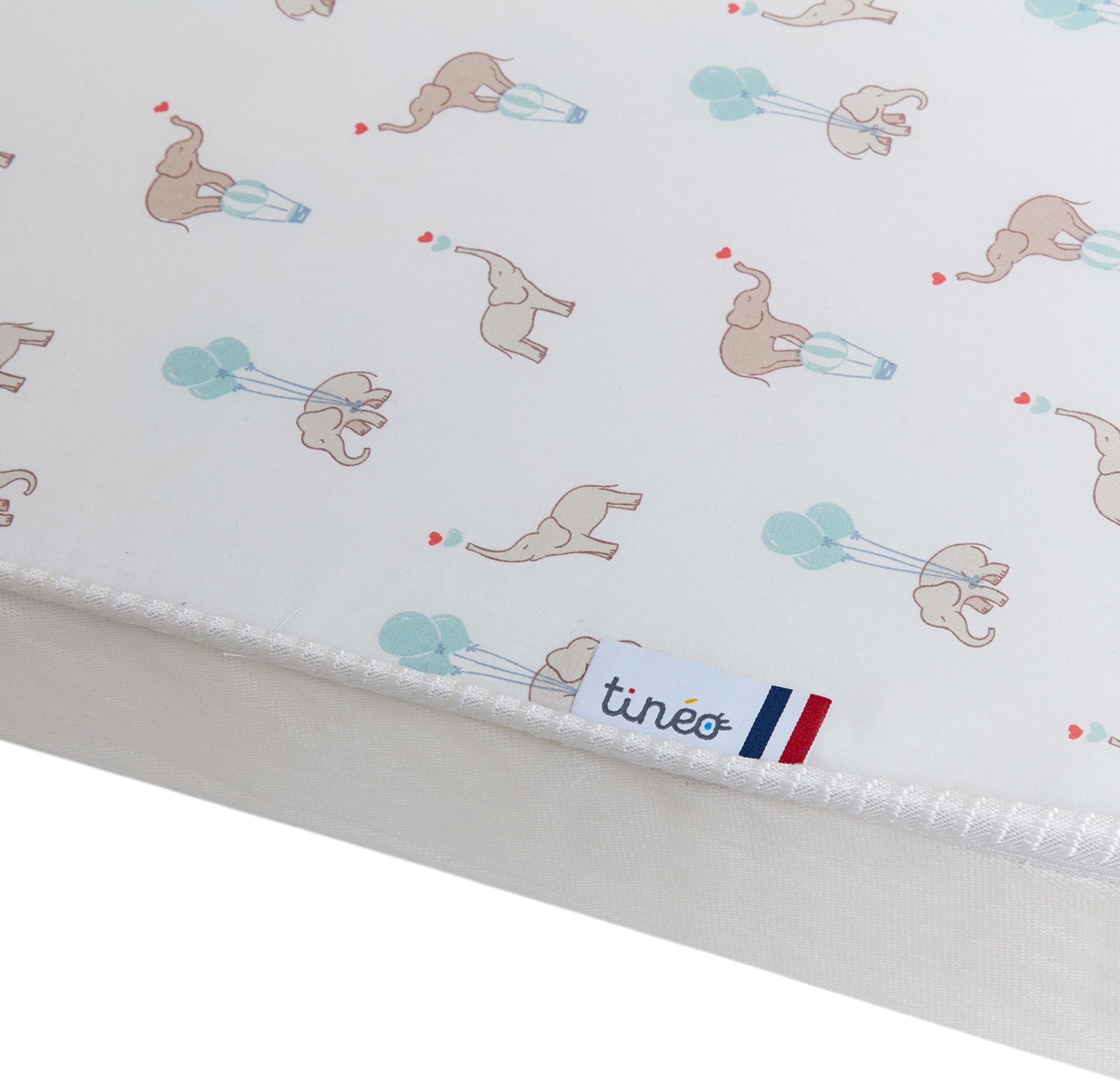 TINEO Mattress - COMFORT FUN - 60 x 120 cm - 8 cm Thick - White/ Elephants