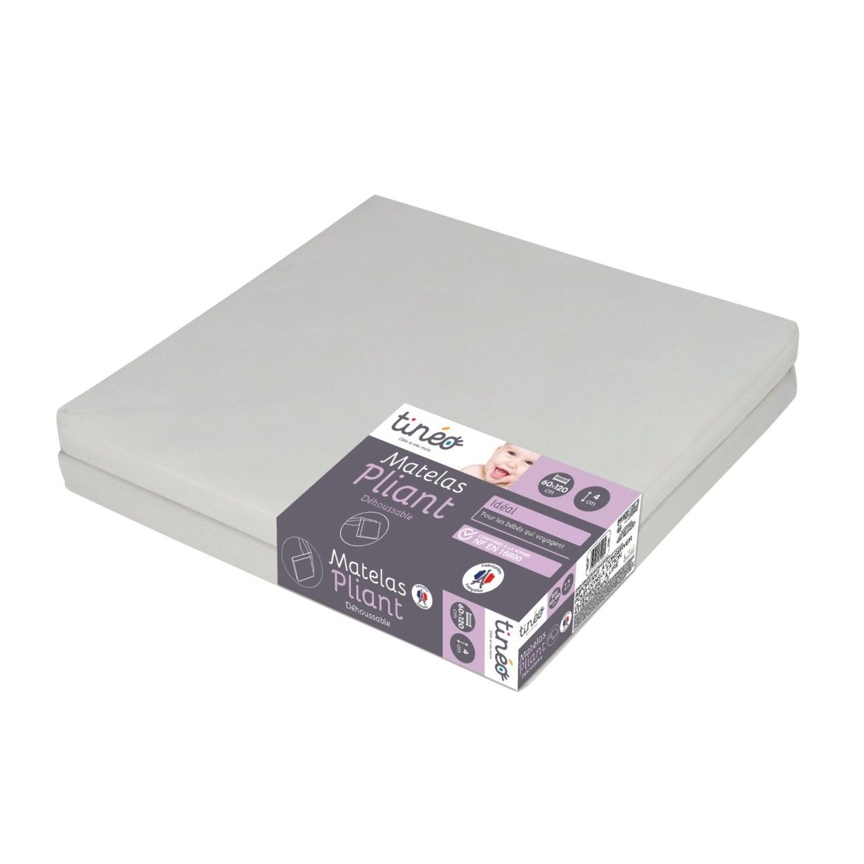 Folding Baby Mattress - 60 x 120 x 4 cm - 2 Parts - Removable Cover 60x120x4cm