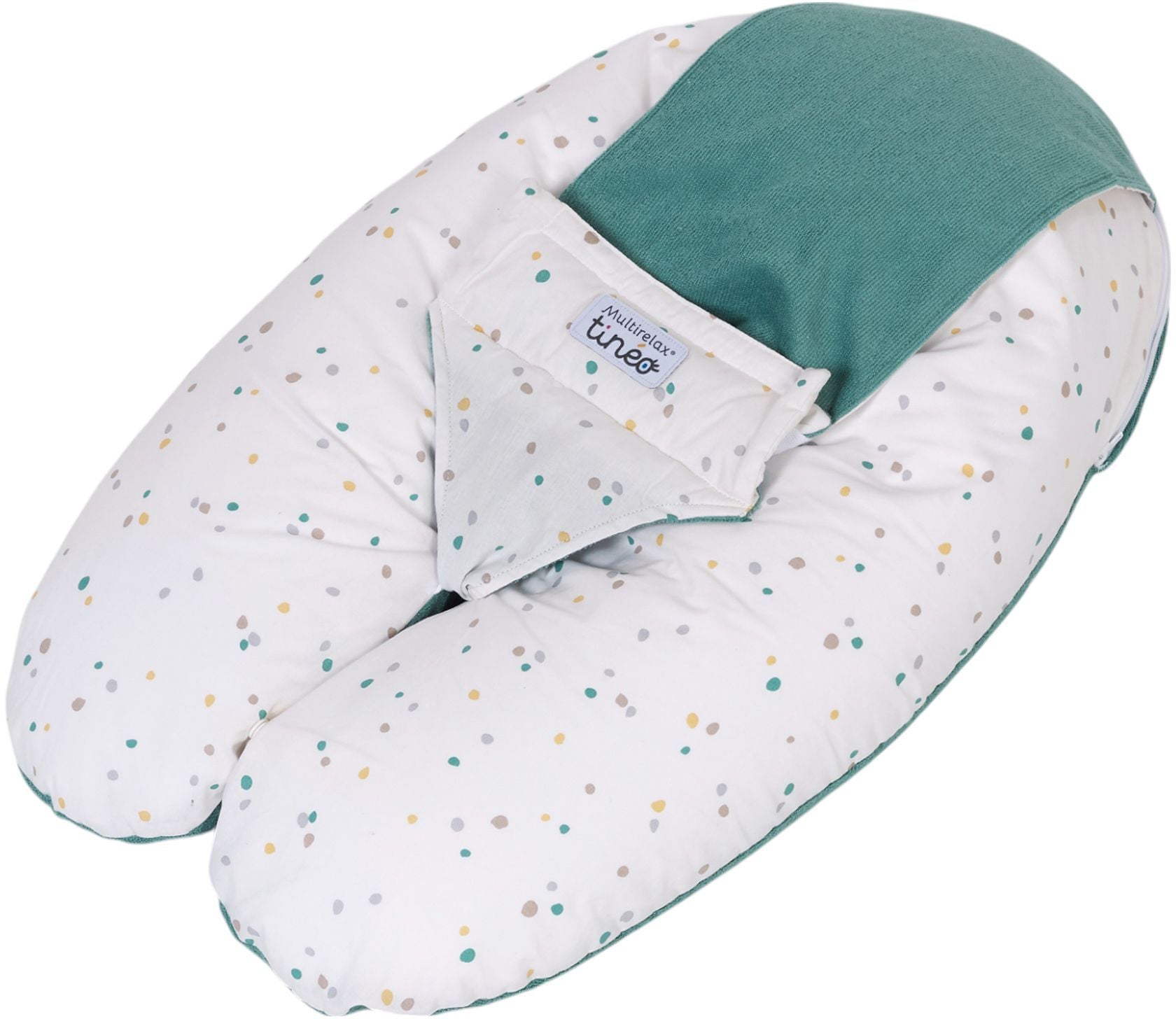 TINEO 3-in-1 Maternity Pillow - MULTIRELAX - Terry Cloth - Green/ Polka Dots