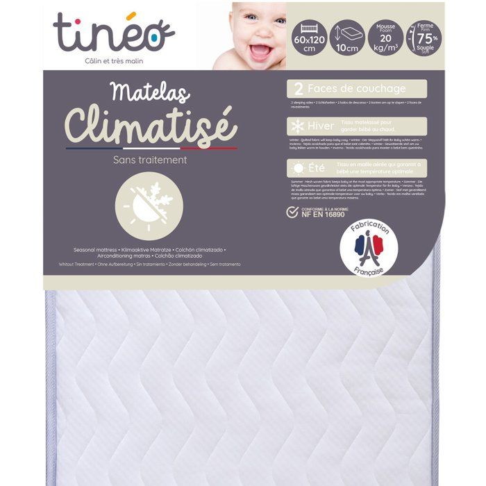 TINEO Climate-Controlled Mattress - 60x120x10 cm - Baby Mattress