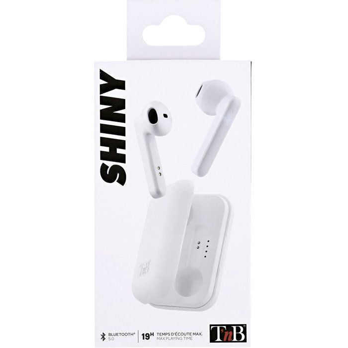 Ecouteurs sans fil TWS - T'nb - Shiny - Boîtier de charge - Bluetooth - Autonomie 25h - Contrôle tactile - Blanc