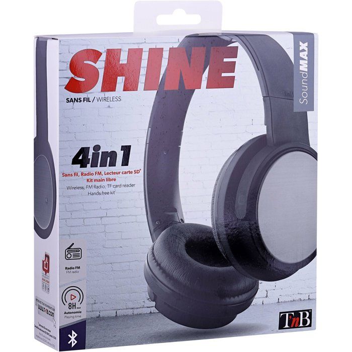 T'nb Shine 3 4-in-1 Headphones - Wireless/Wired/SD Card Reader/FM - Black