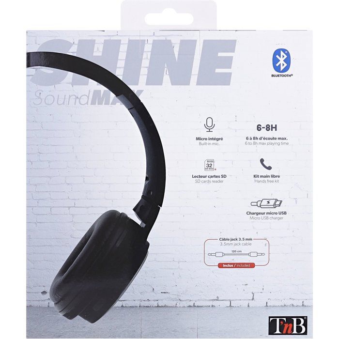 T'nb Shine 3 4-in-1 Headphones - Wireless/Wired/SD Card Reader/FM - Black