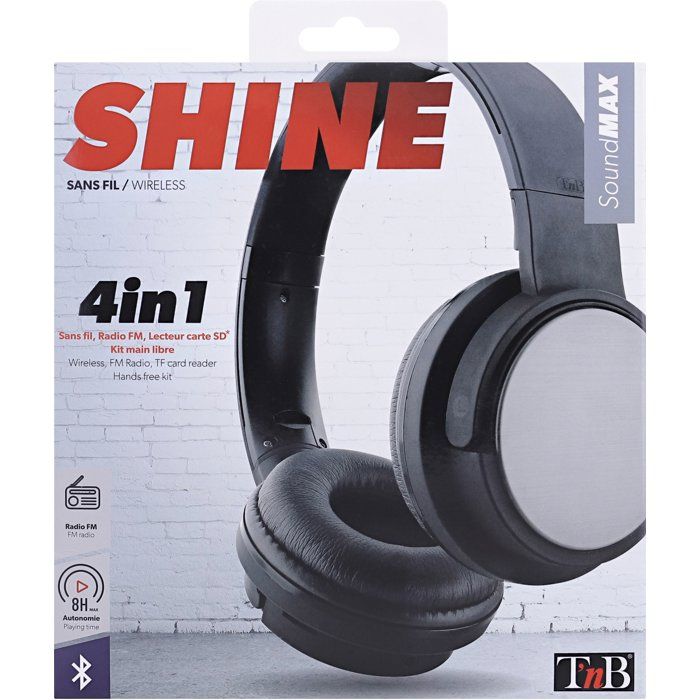 T'nb Shine 3 4-in-1 Headphones - Wireless/Wired/SD Card Reader/FM - Black