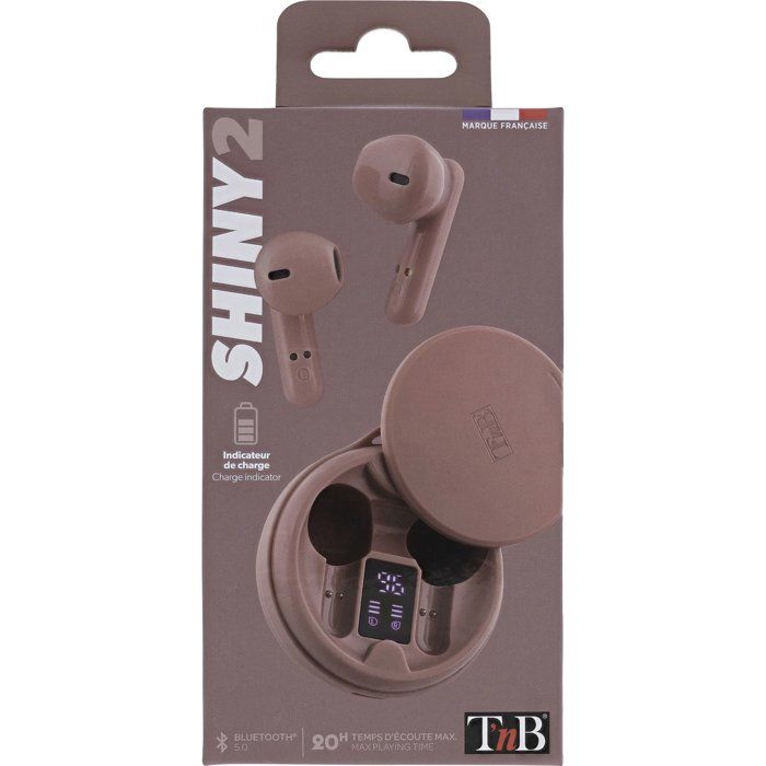 Ecouteurs sans fil TWS - T'nb - Shiny 2 - Boîtier de charge inclus - Bluetooth - Autonomie 20h - Contrôle tactile - Rose