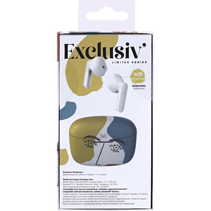 T'nb Wireless Earbuds - Exclusiv' - ART 3 - Charging Case - Bluetooth - 12-Hour Battery - White
