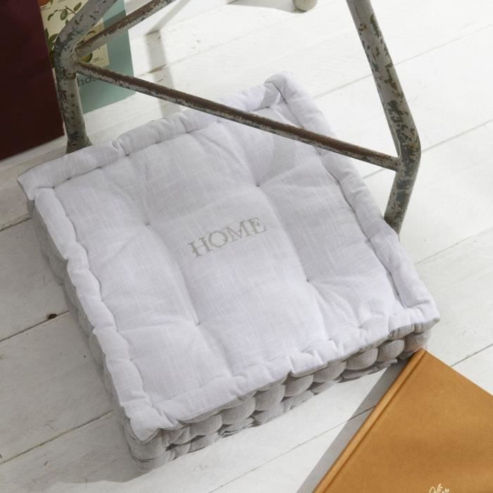TODAY Floor Cushion - CHARME - Slub x Chambray x Capucine Embroidery - 40 x 40 x 10 cm