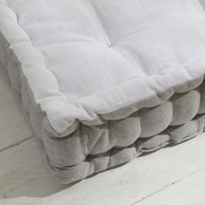 TODAY Floor Cushion - CHARME - Slub x Chambray x Capucine Embroidery - 40 x 40 x 10 cm