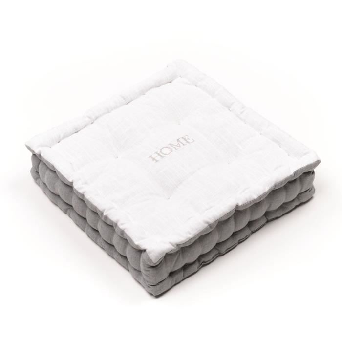 TODAY Floor Cushion - CHARME - Slub x Chambray x Capucine Embroidery - 40 x 40 x 10 cm