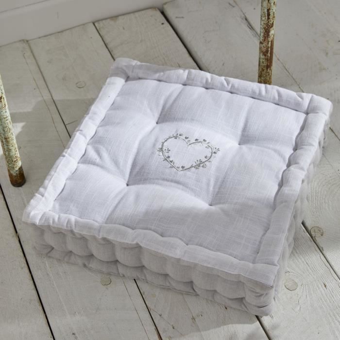 TODAY Floor Cushion - CHARME - Slub x Chambray x Constance Embroidery - 40 x 40 x 10 cm