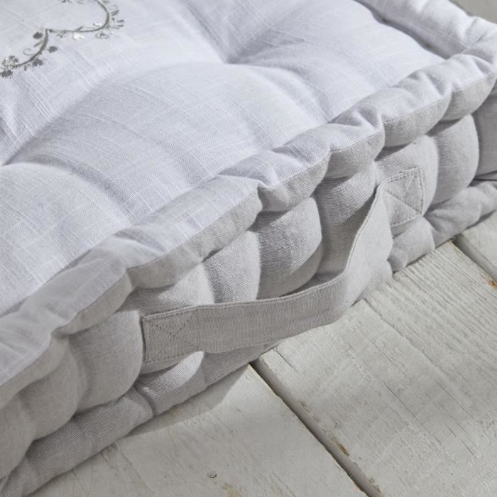 TODAY Floor Cushion - CHARME - Slub x Chambray x Constance Embroidery - 40 x 40 x 10 cm