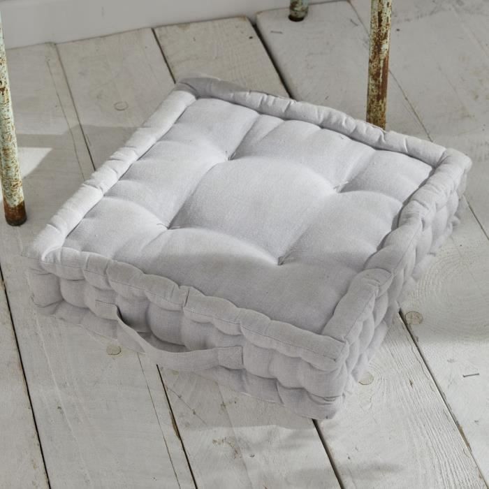 TODAY Floor Cushion - CHARME - Slub x Chambray x Constance Embroidery - 40 x 40 x 10 cm