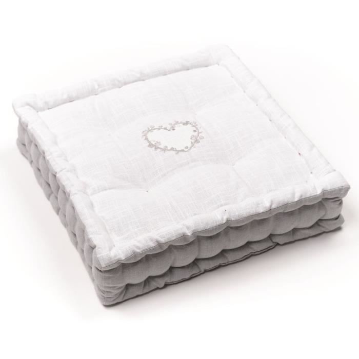 TODAY Floor Cushion - CHARME - Slub x Chambray x Constance Embroidery - 40 x 40 x 10 cm