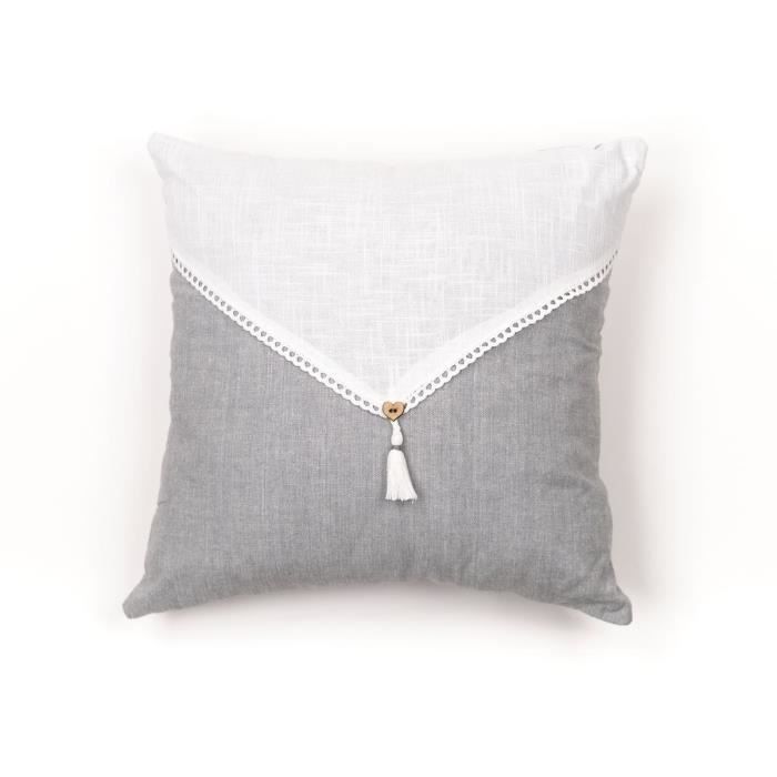 Today Cushion - Charme - Slub x Chambray x Pompon Capucune - 40 x 40 cm