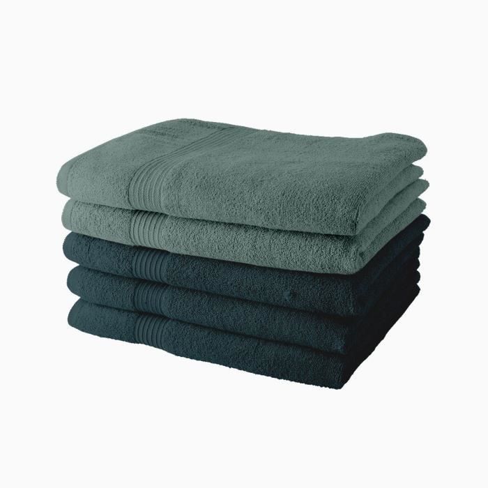 TODAY Bath Sheets Set of 5 70x130 cm 100% Cotton - 3 Peacock + 2 Celadon