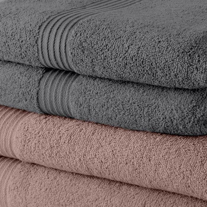 TODAY Set of 10 Bath Towels - 50 x 90 cm - 100% Cotton - 5 Desert Roses + 5 Steel