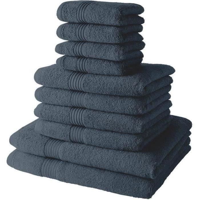 TODAY 10-piece bath towel set including 4 hand towels (30x50cm) + 4 bath towels (50x90cm) + 2 bath sheets (70x130cm) 100% Cotton - Denim