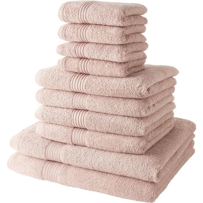 TODAY 10-piece bath towel set including 4 hand towels (30x50cm) + 4 bath towels (50x90cm) + 2 bath sheets (70x130cm) 100% Cotton - Pink