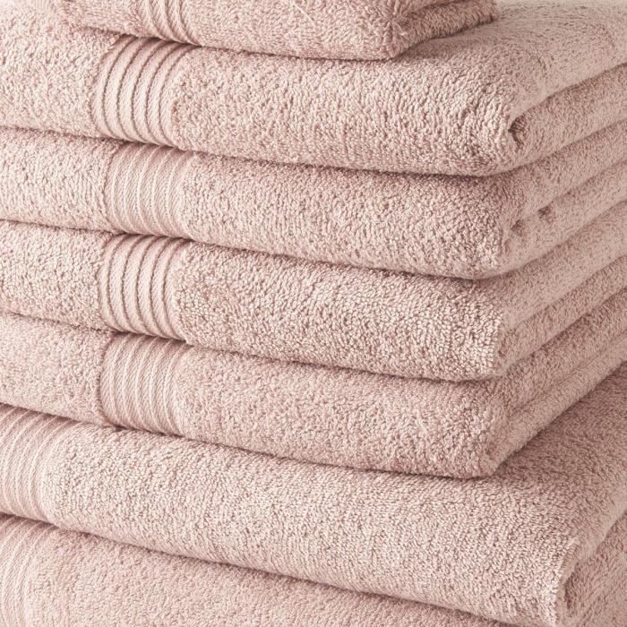 TODAY 10-piece bath towel set including 4 hand towels (30x50cm) + 4 bath towels (50x90cm) + 2 bath sheets (70x130cm) 100% Cotton - Pink