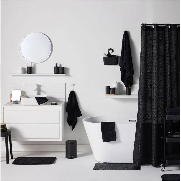 TODAY Shower Set - Basket, Mat, Curtain - Black