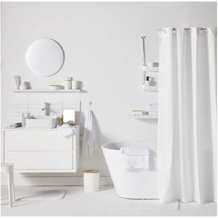 Shower Set - TODAY - UTILITY - Basket, Mat, Curtain - White