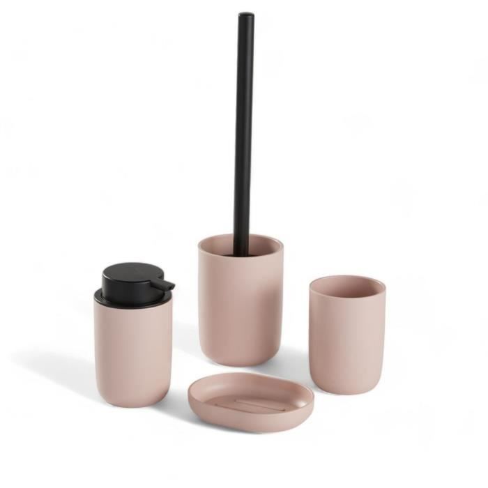4-Piece Bathroom Accessory Set - TODAY - UTILITY - Tumbler, Soap Dispenser, Toilet Brush - Pink
