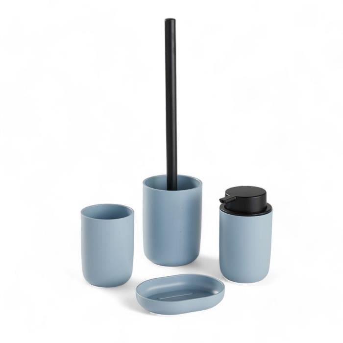 4-Piece Bathroom Accessory Set - TODAY - UTILITY - Tumbler, Soap Dispenser, Toilet Brush - Blue