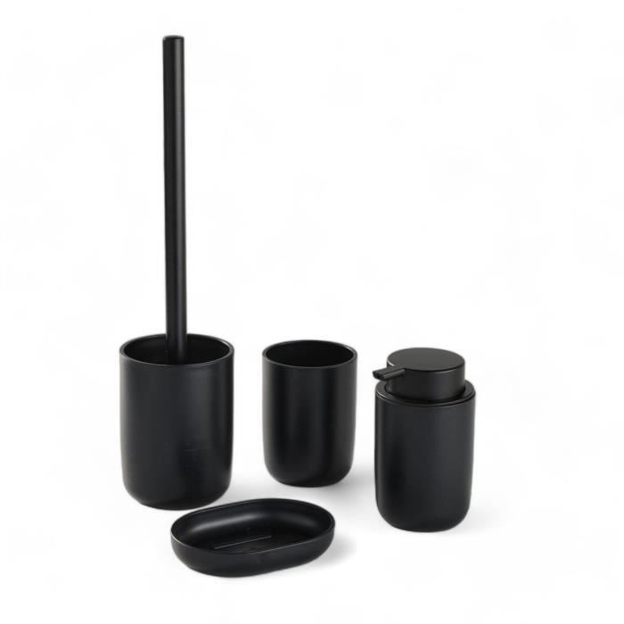 4-Piece Bathroom Accessory Set - TODAY - UTILITY - Tumbler, Soap Dispenser, Toilet Brush - Black