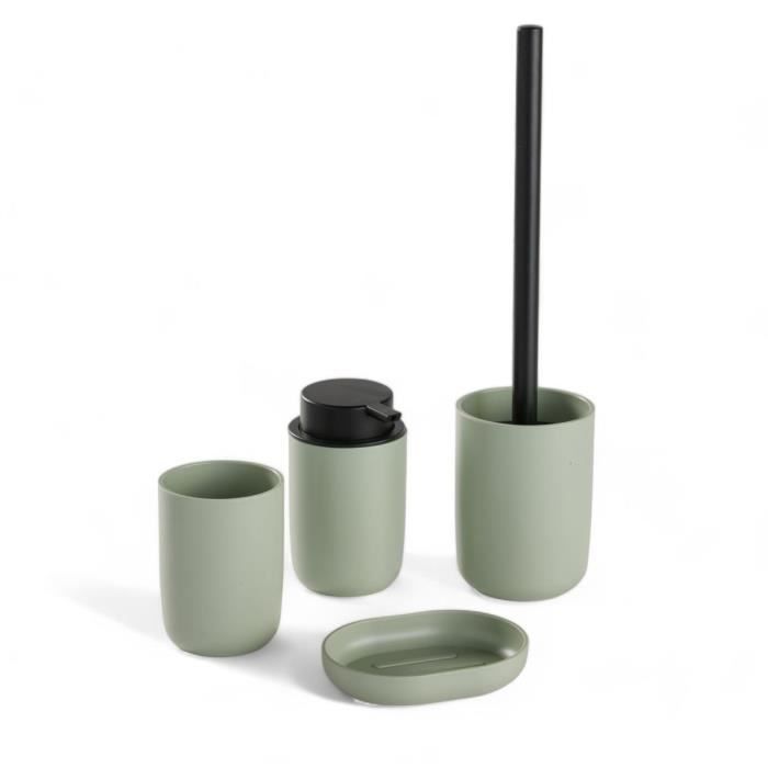 4-Piece Bathroom Accessory Set - TODAY - UTILITY - Tumbler, Soap Dispenser, Toilet Brush - Green