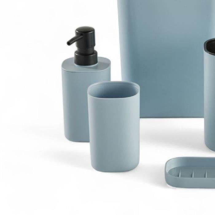 Set de 5 acc SDB - TODAY - UTILITY - Distr de savon, porte-brosse a dents, porte savon, brosse WC, poubelle - Blue