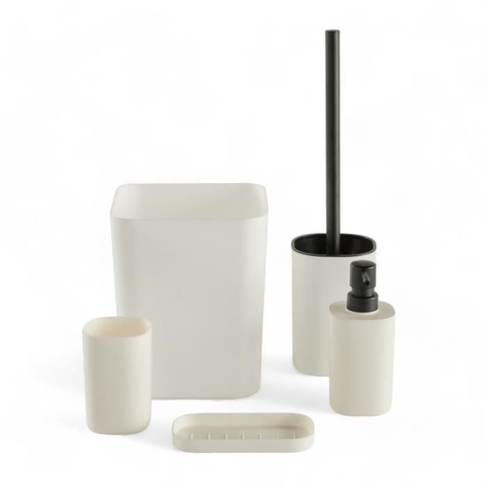 Set de 5 acc SDB - TODAY - UTILITY - Distr de savon, porte-brosse a dents, porte savon, brosse WC, poubelle - White
