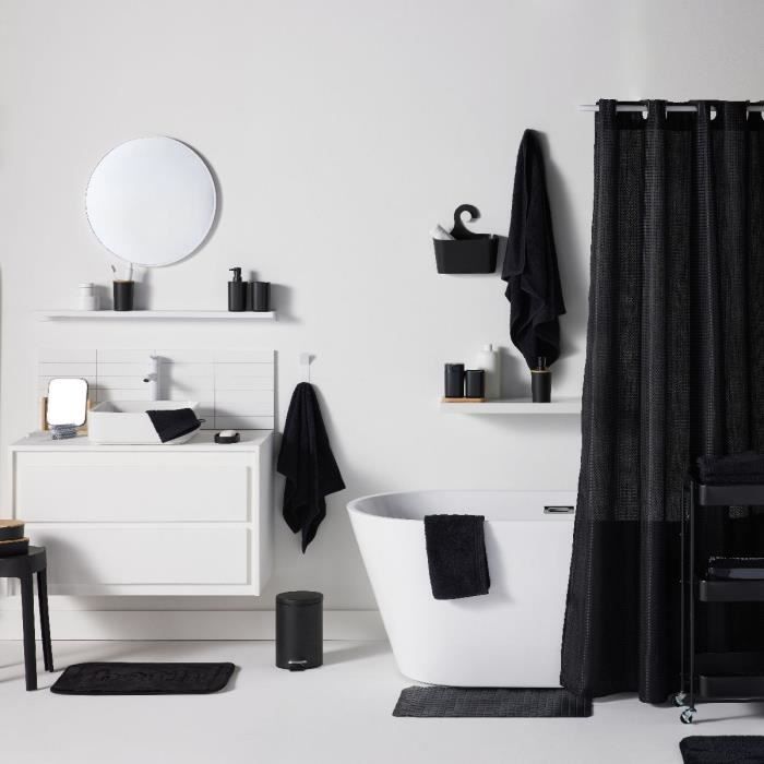 TODAY Set of 6 Bathroom Accessories - Soap Dispenser, Tumbler, Toothbrush Holder, Soap Dish, Toilet Brush, Waste Bin - Black