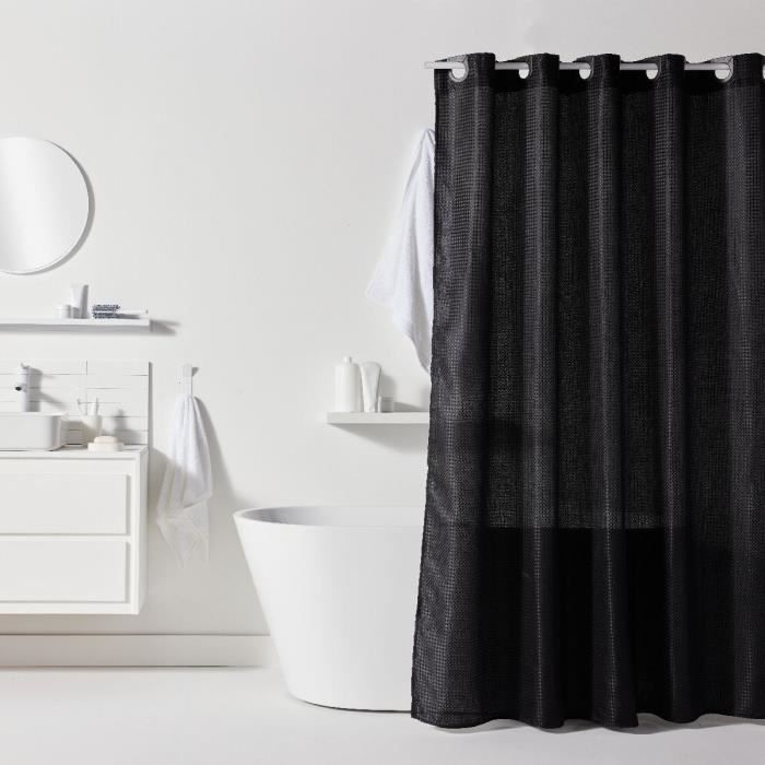 Waffle Shower Curtain 180 x 200 cm - Black Polyester - 12 Hooks - UTILITY