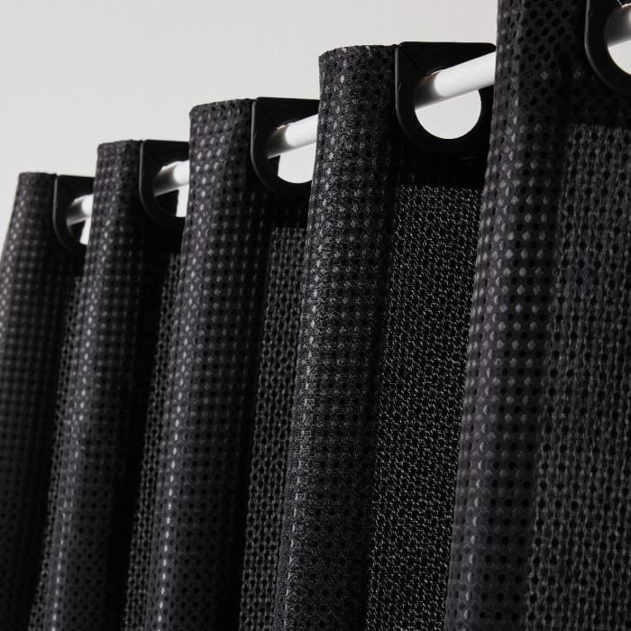 Waffle Shower Curtain 180 x 200 cm - Black Polyester - 12 Hooks - UTILITY