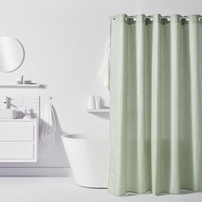 Waffle Shower Curtain Green - Polyester - 180 x 200 cm - 12 Hooks