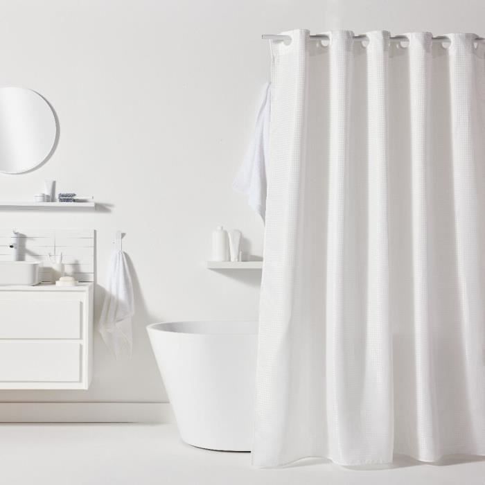 Waffle Shower Curtain 180 x 200 cm - White Polyester - 12 Hooks - UTILITY