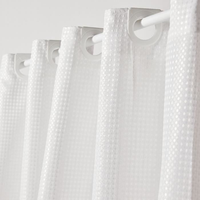 Waffle Shower Curtain 180 x 200 cm - White Polyester - 12 Hooks - UTILITY