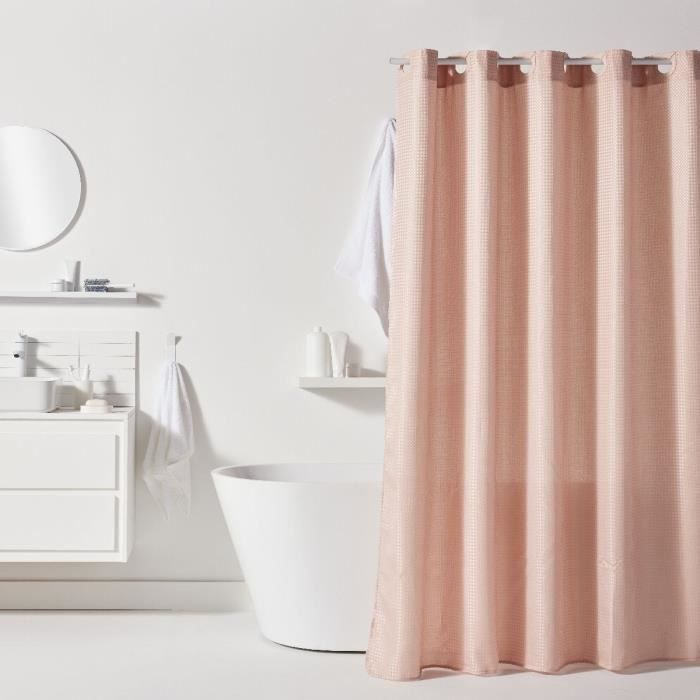 Waffle Shower Curtain 180 x 200 cm - Pink Polyester - 12 Hooks - UTILITY