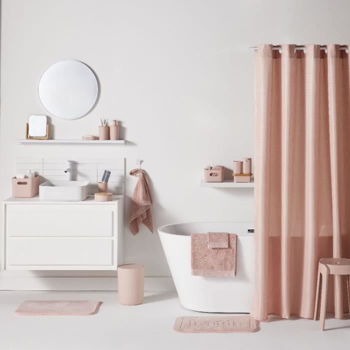 Waffle Shower Curtain 180 x 200 cm - Pink Polyester - 12 Hooks - UTILITY
