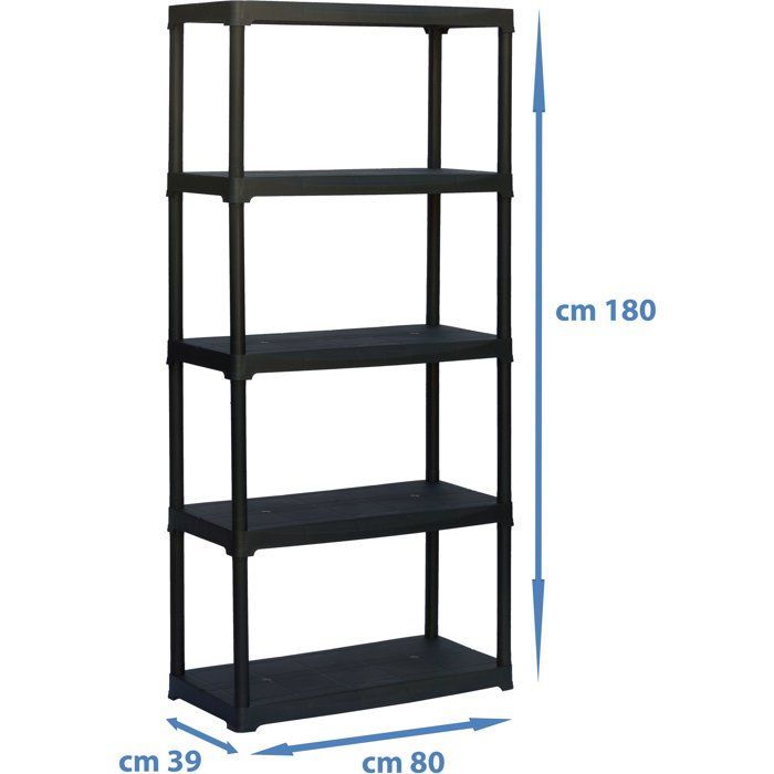 TOOD ETA 845 Storage Shelf - 5 Shelves - Plastic - 80 x 39 x 180 cm - Black