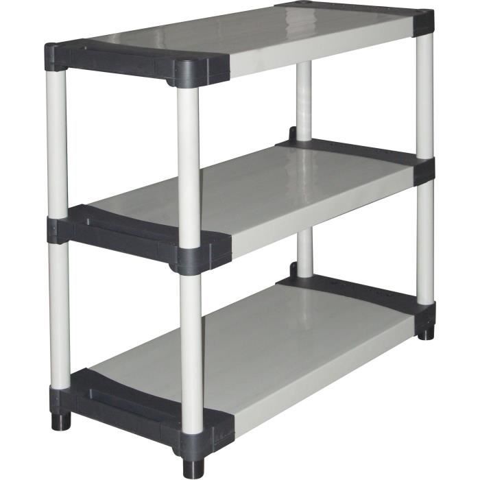 TOOD Plastic Shelving Unit - 3 Shelves - 80 kg per Shelf - 80x40x85 cm - Black/Grey