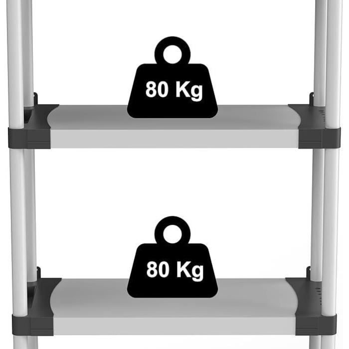 TOOD Plastic Shelving Unit - 3 Shelves - 80 kg per Shelf - 80x40x85 cm - Black/Grey