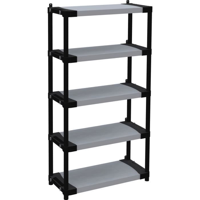 TOOD Plastic Shelving Unit - 5 Shelves - 80 kg per Shelf - 80x40x171 cm - Black/Grey