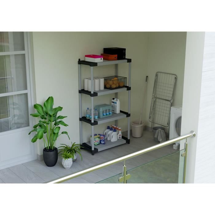 TOOD Plastic Shelving Unit - 5 Shelves - 80 kg per Shelf - 80x40x171 cm - Black/Grey