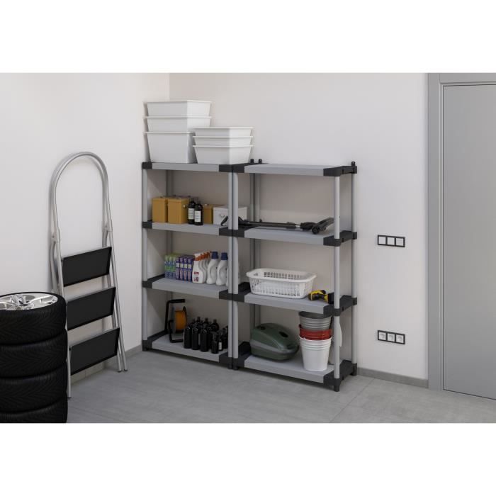 TOOD Plastic Shelving Unit - 5 Shelves - 80 kg per Shelf - 80x40x171 cm - Black/Grey