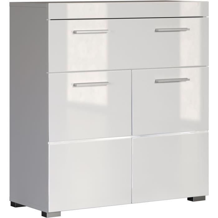 AMANDA Bathroom Cabinet - Low Storage Unit - 2 Doors & 1 Drawer - White - W 73 x D 31 x H 79