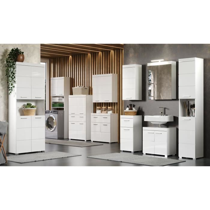 AMANDA Bathroom Cabinet - Low Storage Unit - 2 Doors & 1 Drawer - White - W 73 x D 31 x H 79